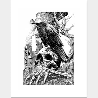 Raven and skull Posters and Art